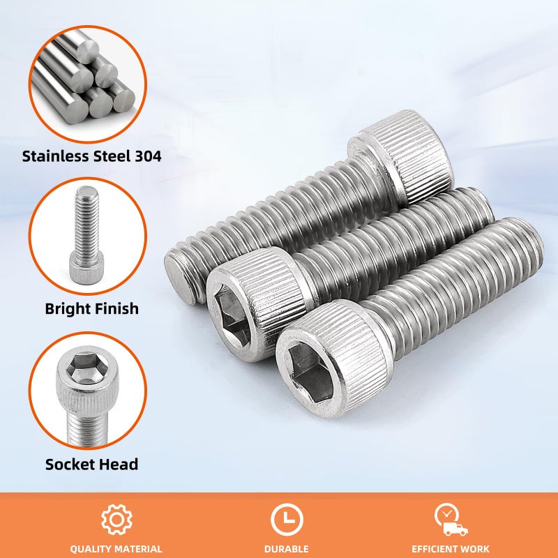 MewuDecor 3/8-16 x 1-1/4" Socket Head Cap Screws Bolts, Stainless Steel 18-8 (304), Bright Finish, Fully Threaded, Allen Socket Drive, 10 PCS - Image 4